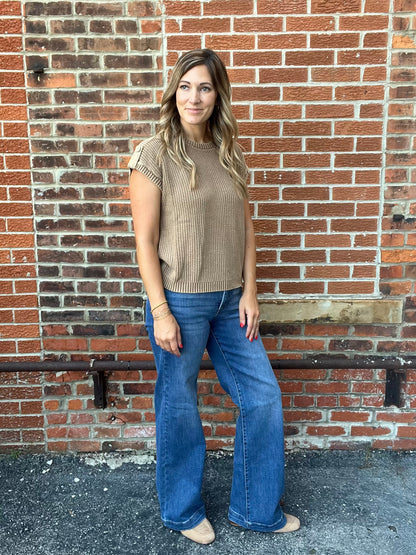The Aura Short Sleeve Mocha Sweater