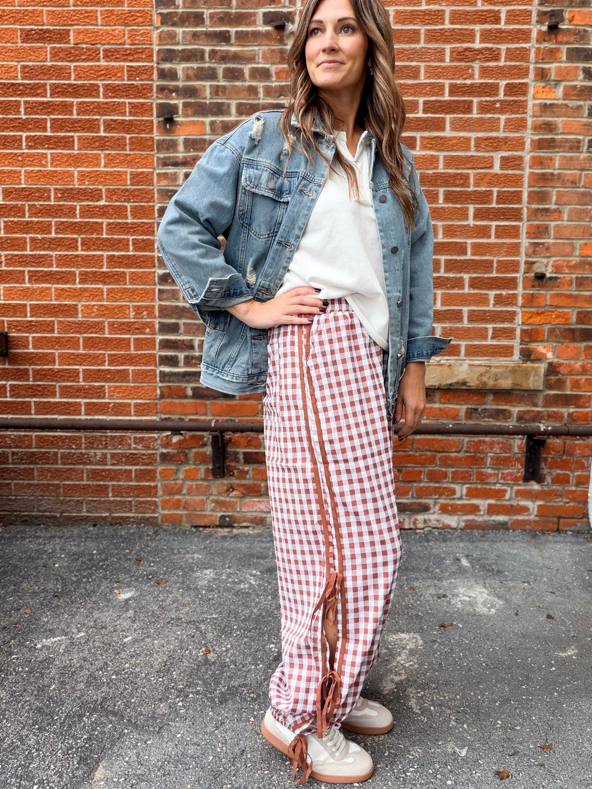 The Steele Gingham Bow Tie Wide Leg Cargo Pants