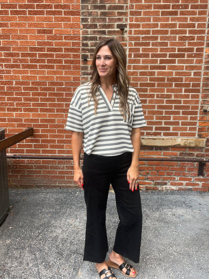 The Callen Stripe Short Sleeve Henley Top