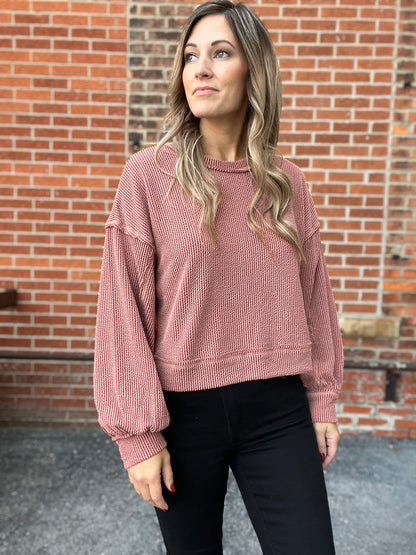 The Caroline Ribbed Cropped Long Sleeve Top