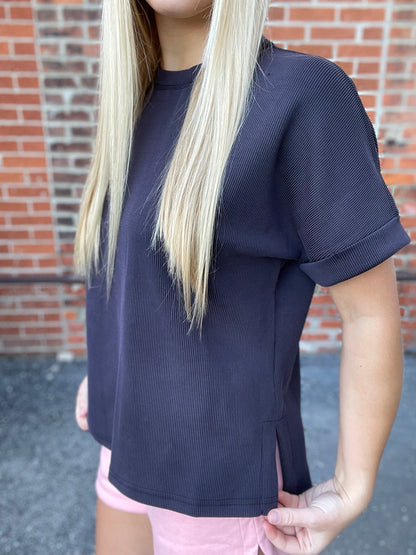 The Luxe Black Ribbed Lounge Tee
