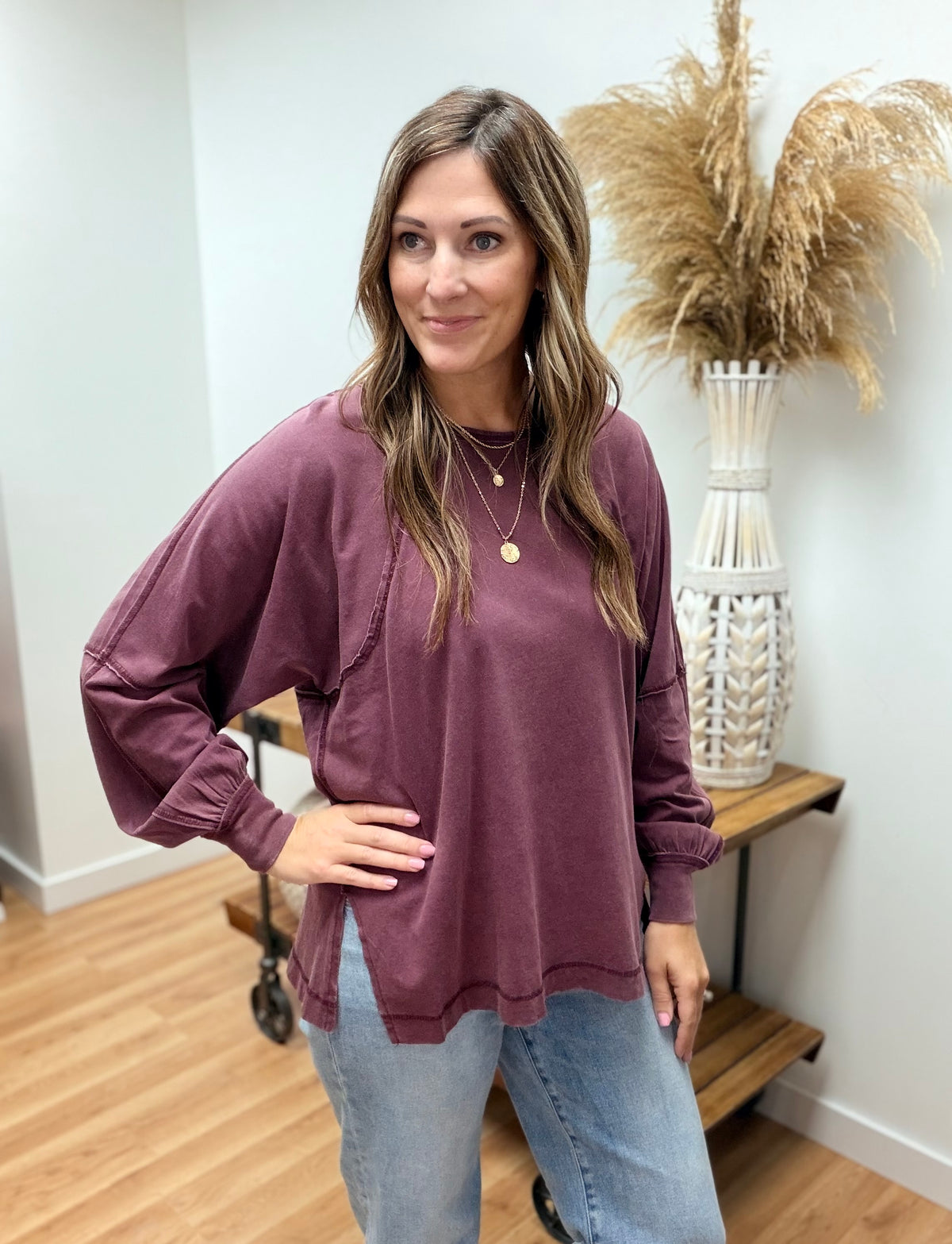 The Marjorie Dark Cherry Long Sleeve