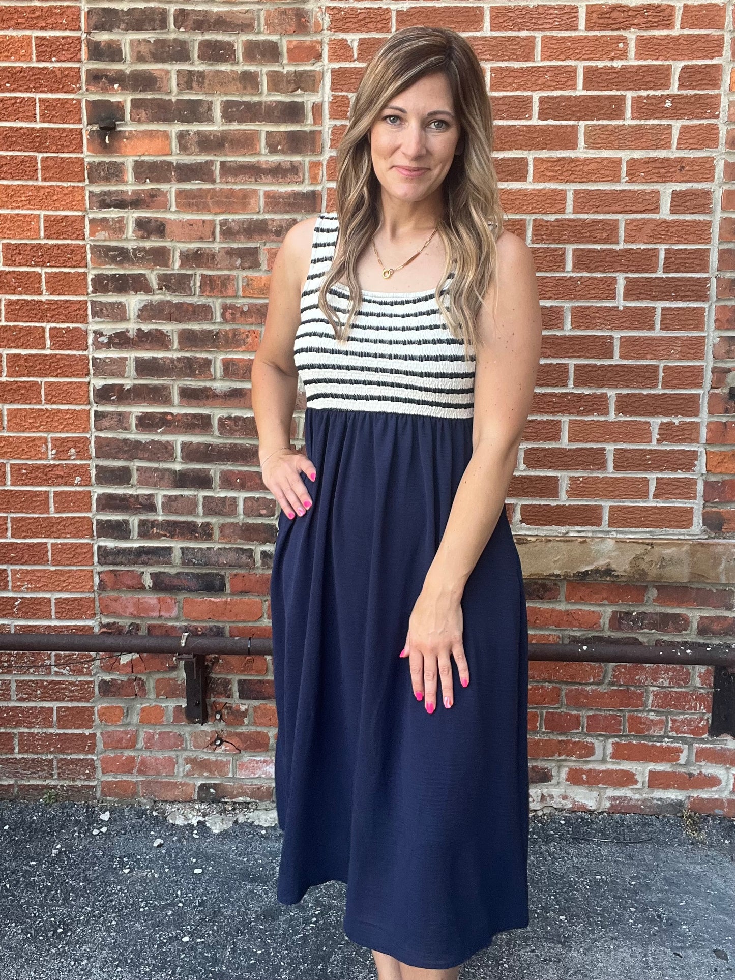 The Colleen Square Neck Striped Dress