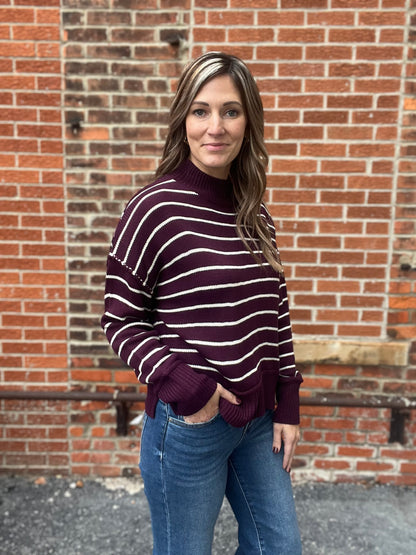 The Stella Stripe Burgundy Knit Sweater