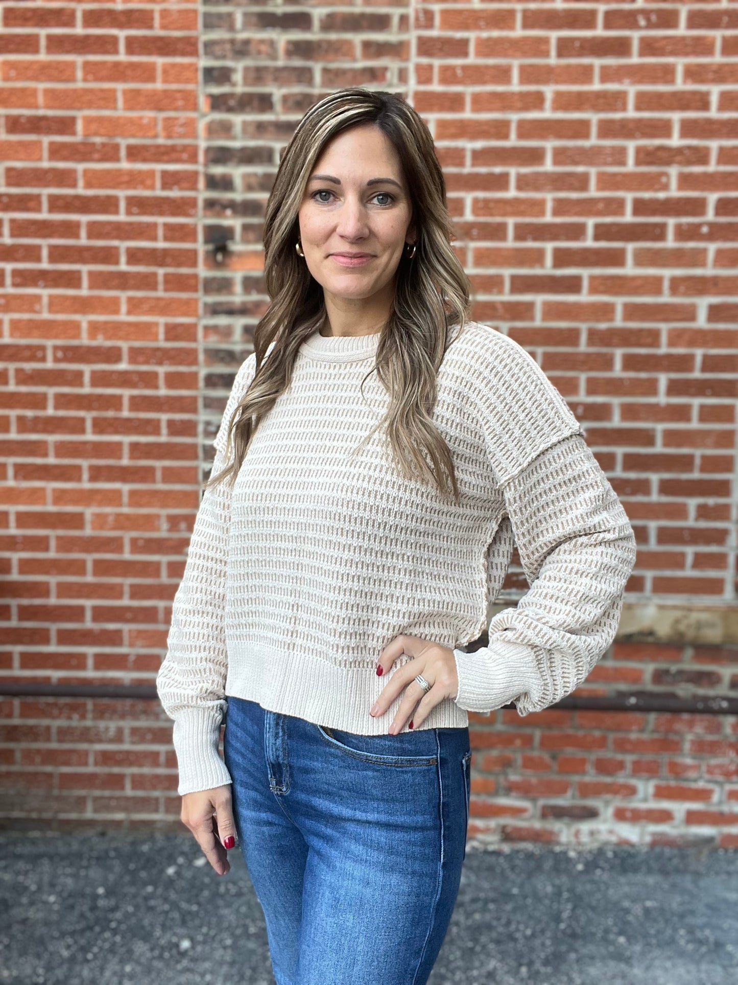 The Gemma Two Tone Textured Knit Sweater Top