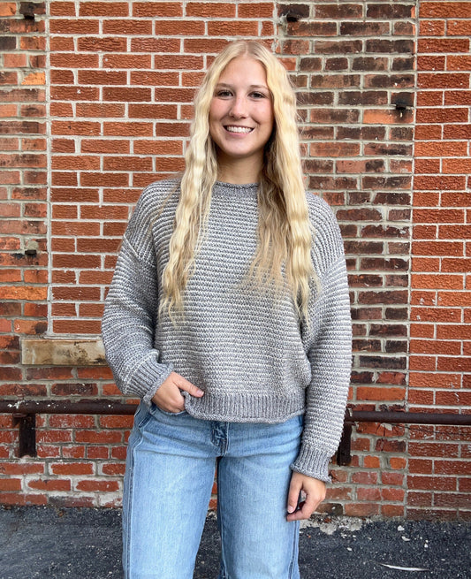 The Quincey Striped Raw Edge Long Sleeve Knit Sweater