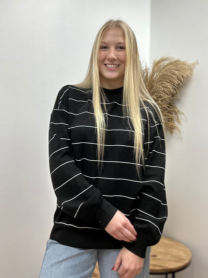 The Tess Poly Striped Black Top