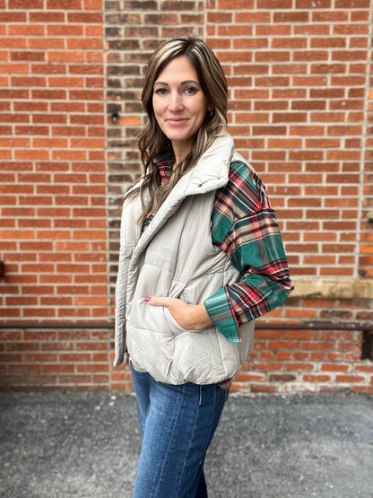 The Lou Solid Zip Up Puffer Vest Cement