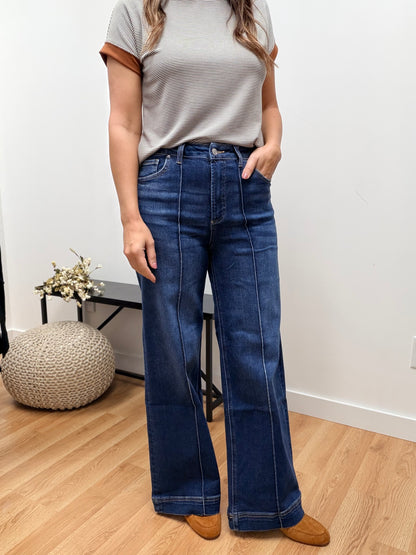 The Hudson High Rise Wide Leg Pintuck Jeans