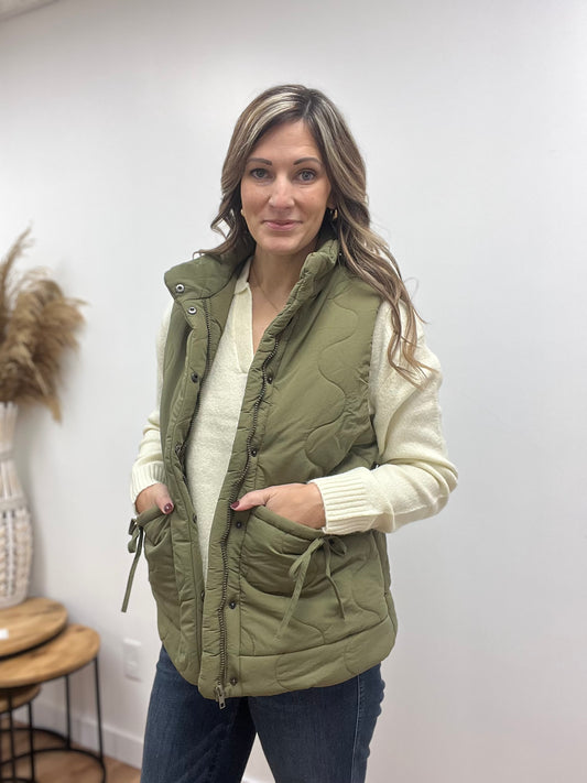 The Polli Quilted Olive Vest