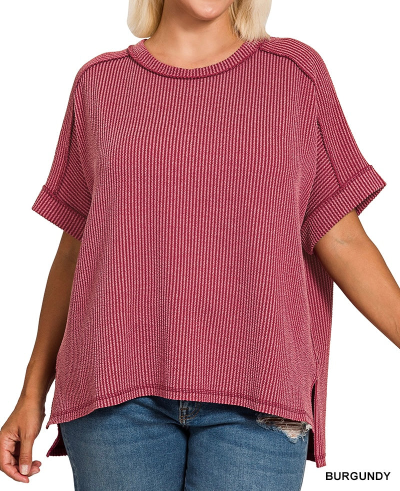 The Adria Curvy Ribbed Raw Edge Top