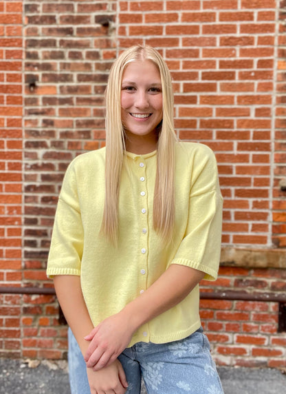 The Vesper Butter Yellow Button Down Cardigan Top