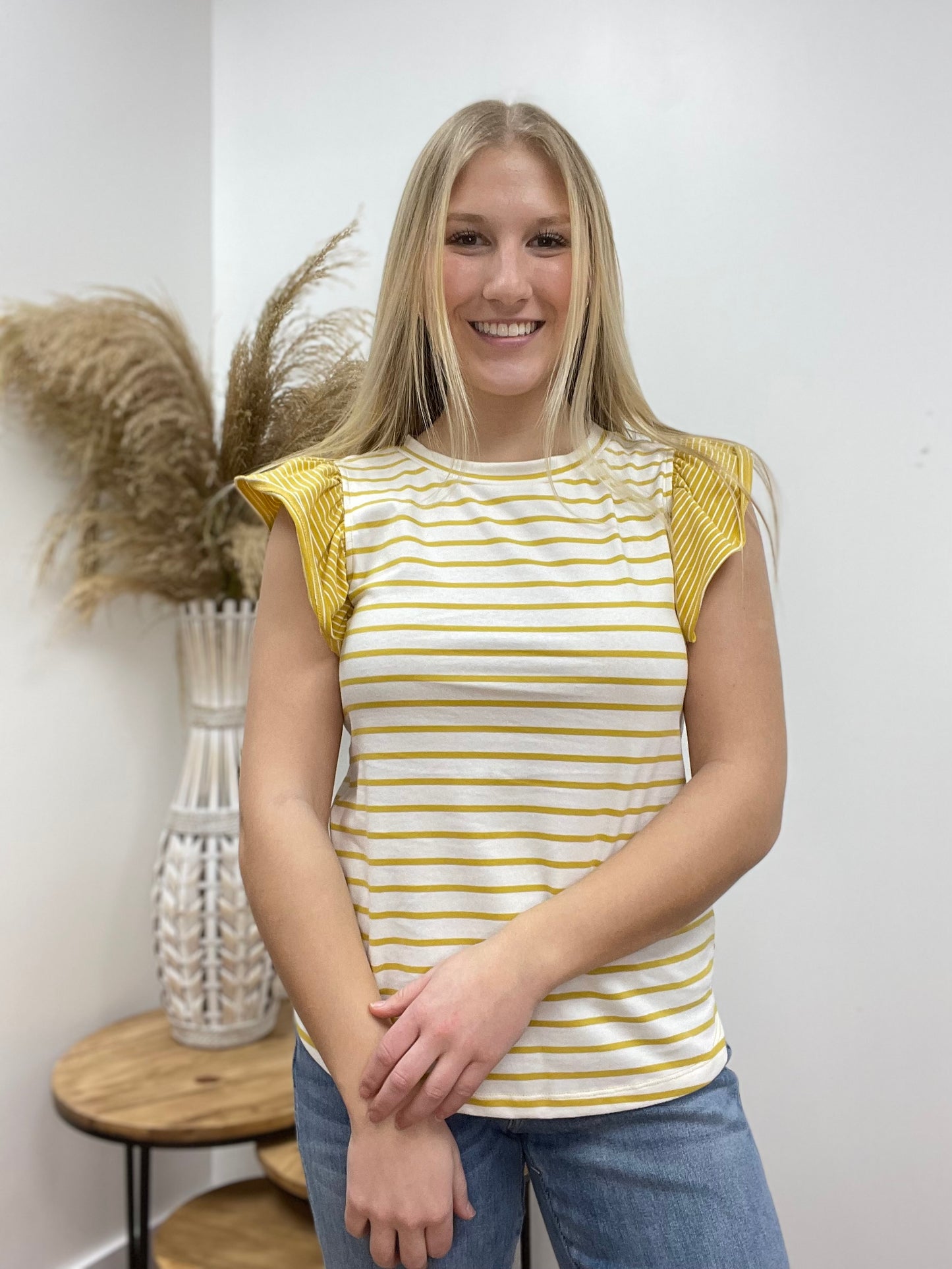 The Vixen Ruffle Sleeve Stripped Top