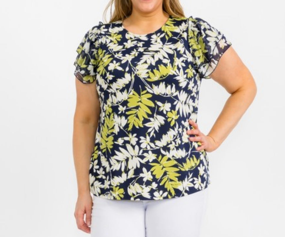 The Curvy Floral Caroline Ruffle Blouse