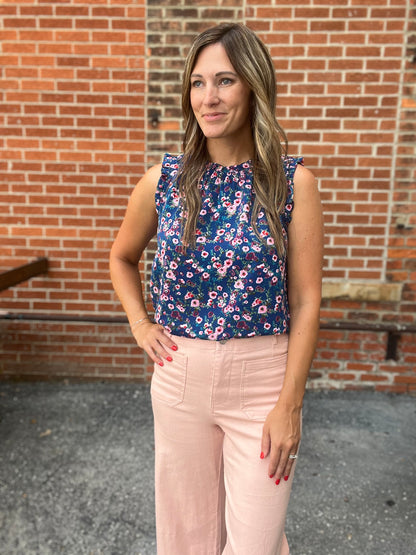 The Maisy Navy Floral Sleeveless Blouse