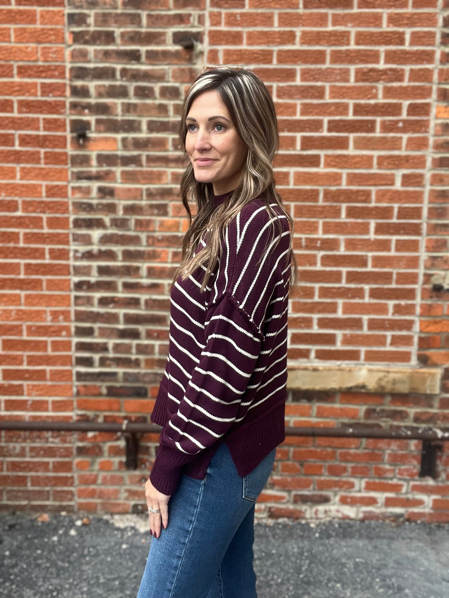 The Stella Stripe Burgundy Knit Sweater