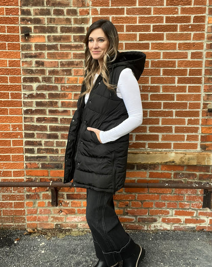 The Aira Black Long Puffer Vest