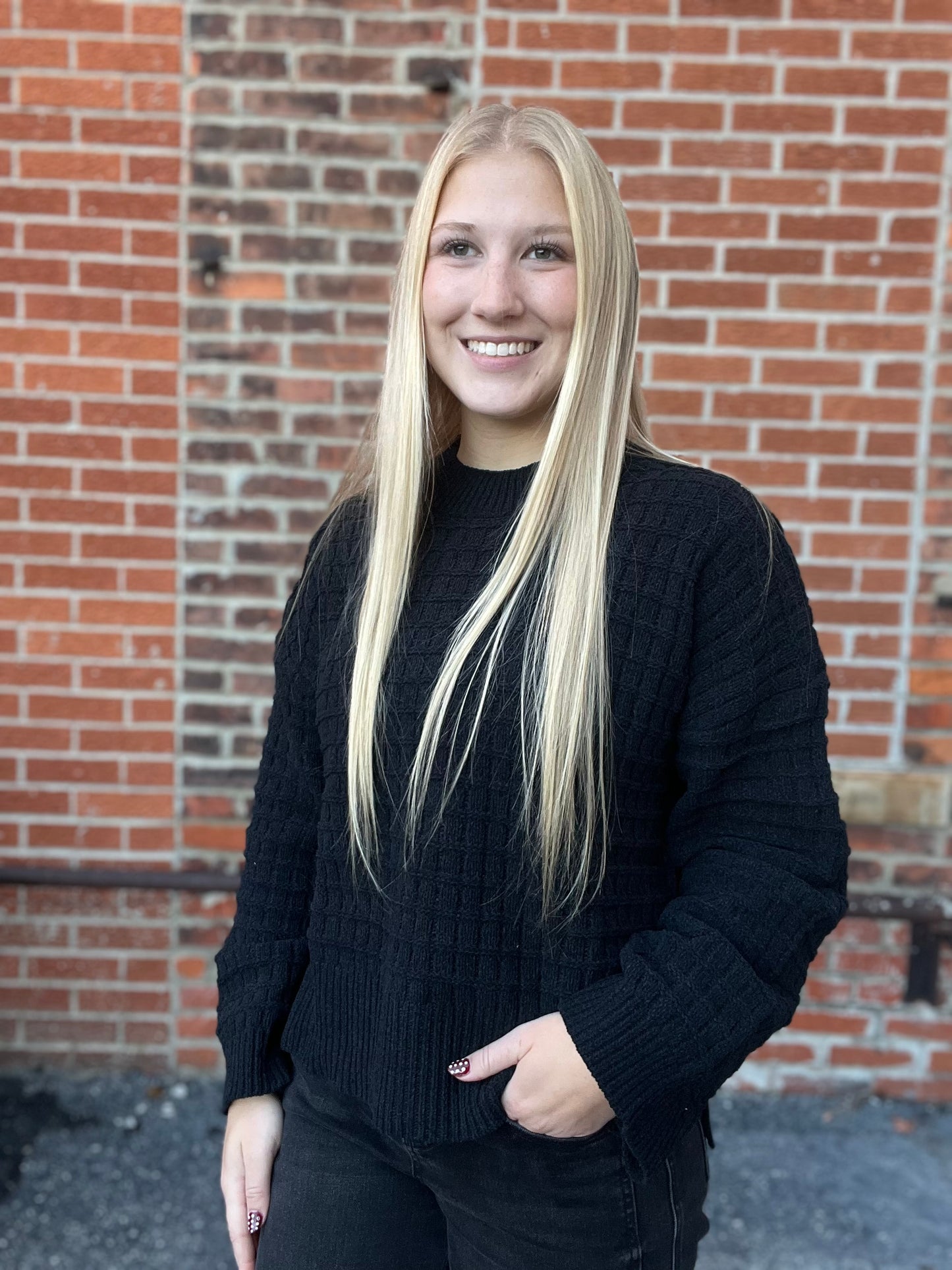 The Black Basic Holiday Waffle Knit Sweater