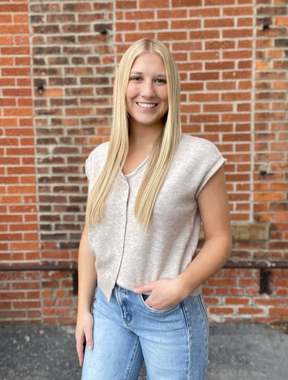 The Harlow Sleeveless Knit Cardigan Sweater
