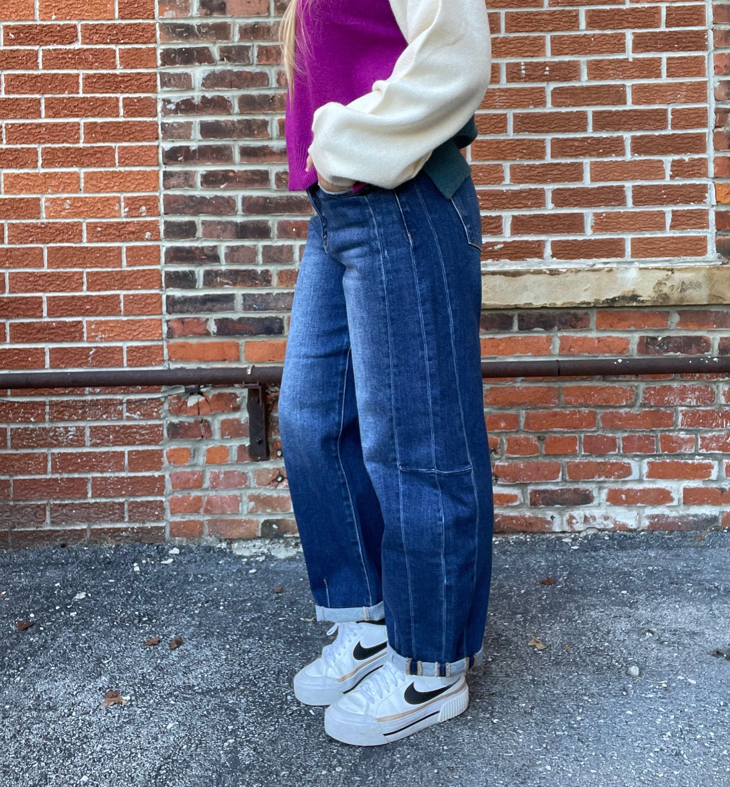 The Foster Dark Wash Barrel Jeans
