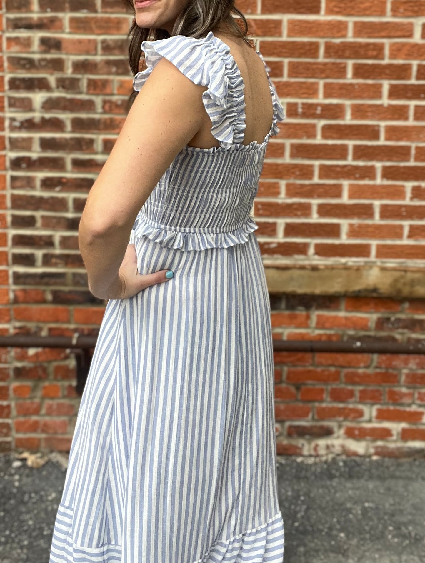 The Millton Striped Smocked Midi Dress