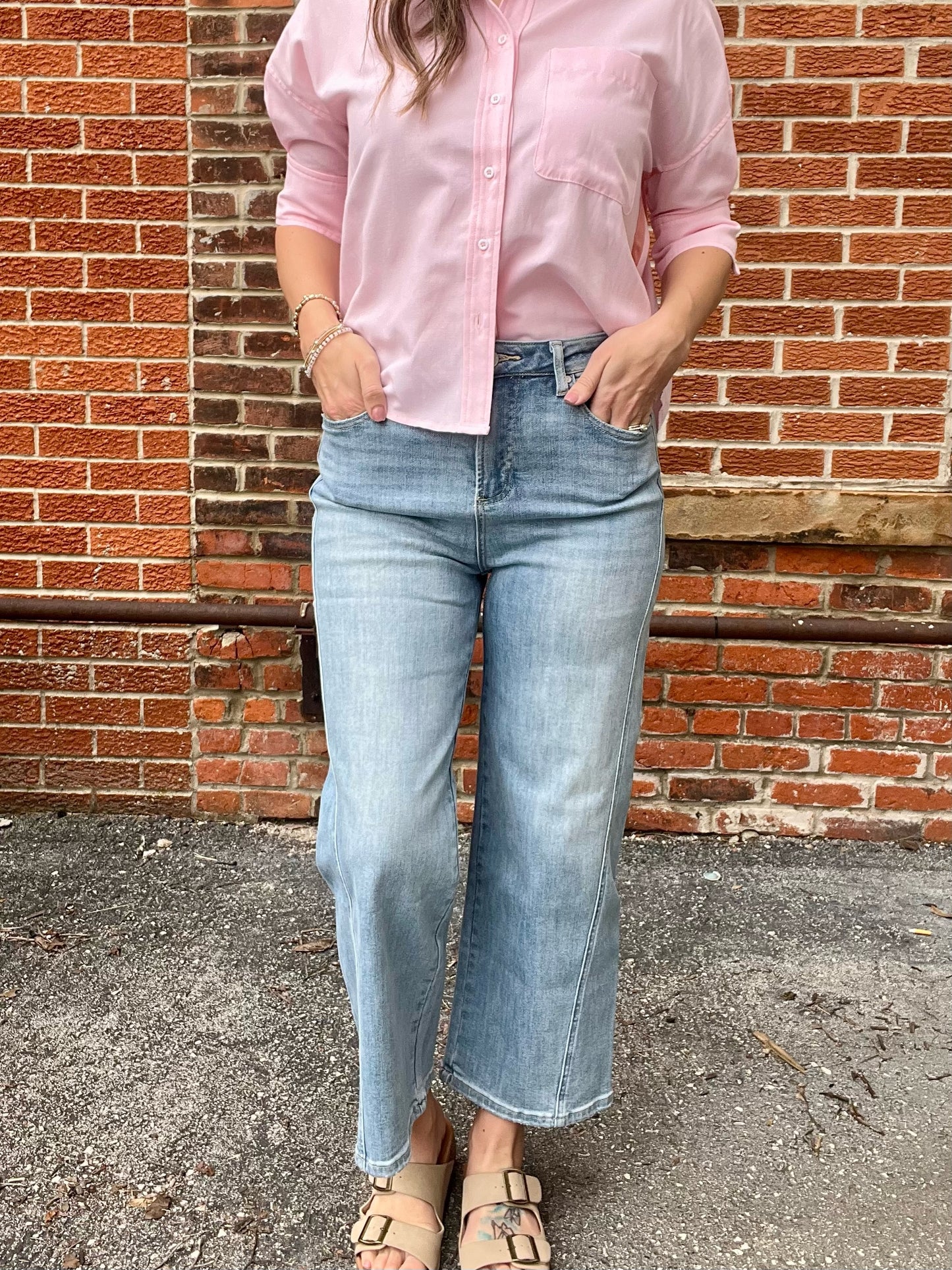 The Sailor Light Wash Detailed Side Wide Leg Jeans