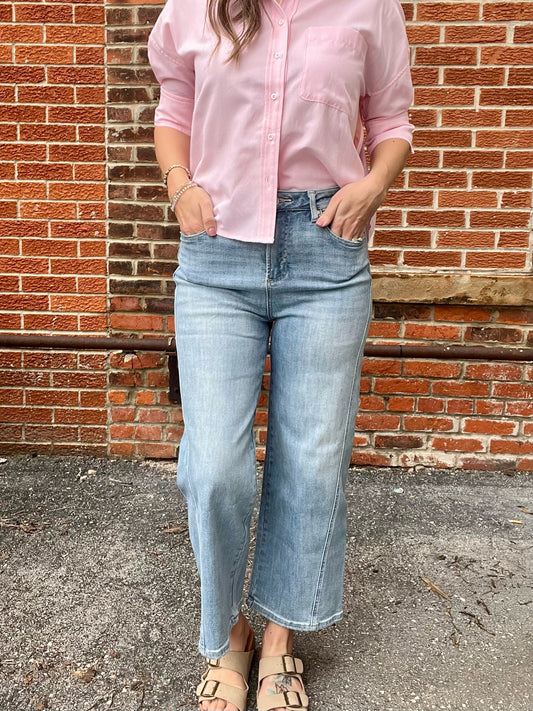 The Sailor Light Wash Detailed Side Wide Leg Jeans