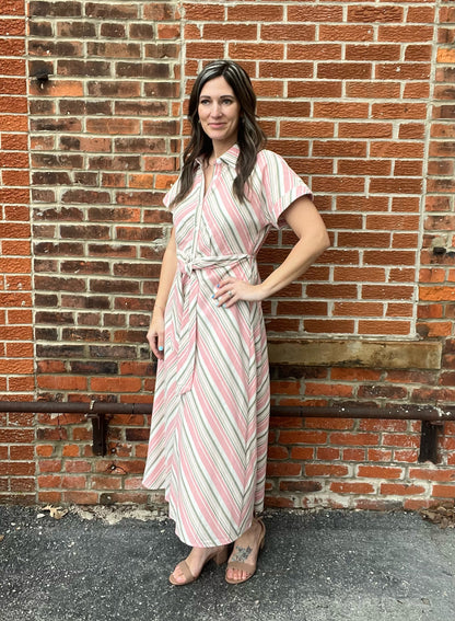 The Suri Striped Tie Waist Maxi Dress