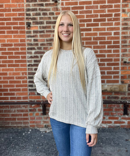 The Marled Long Sleeve Ribbed Knit Textured Top