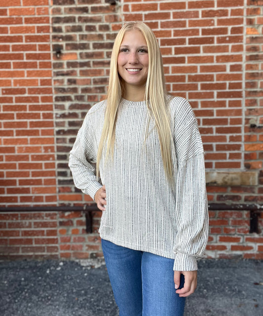 The Marled Long Sleeve Ribbed Knit Textured Top