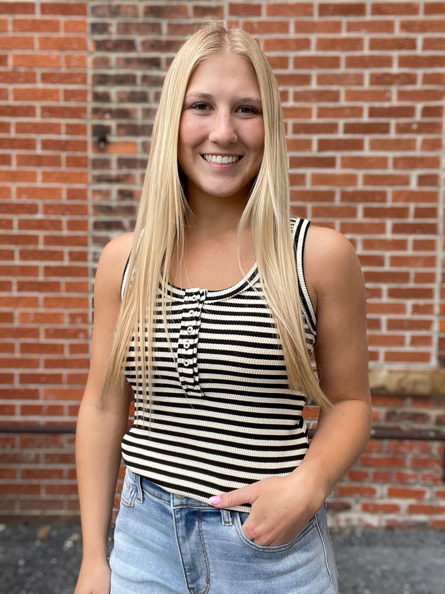 The Elina Striped Button Tank