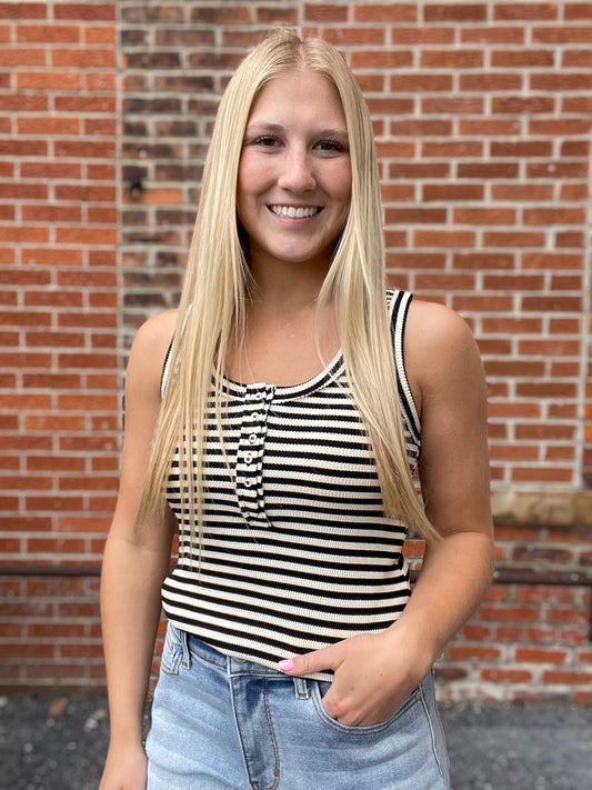 The Elina Striped Button Tank