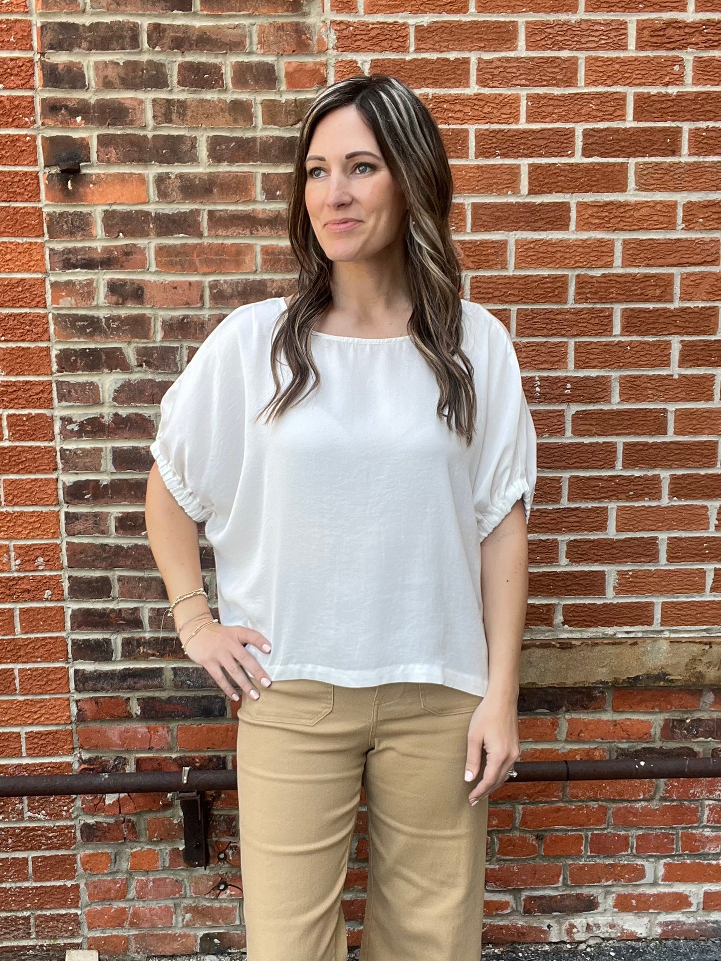 The Zae Oversized Dolman Sleeve Blouse Top