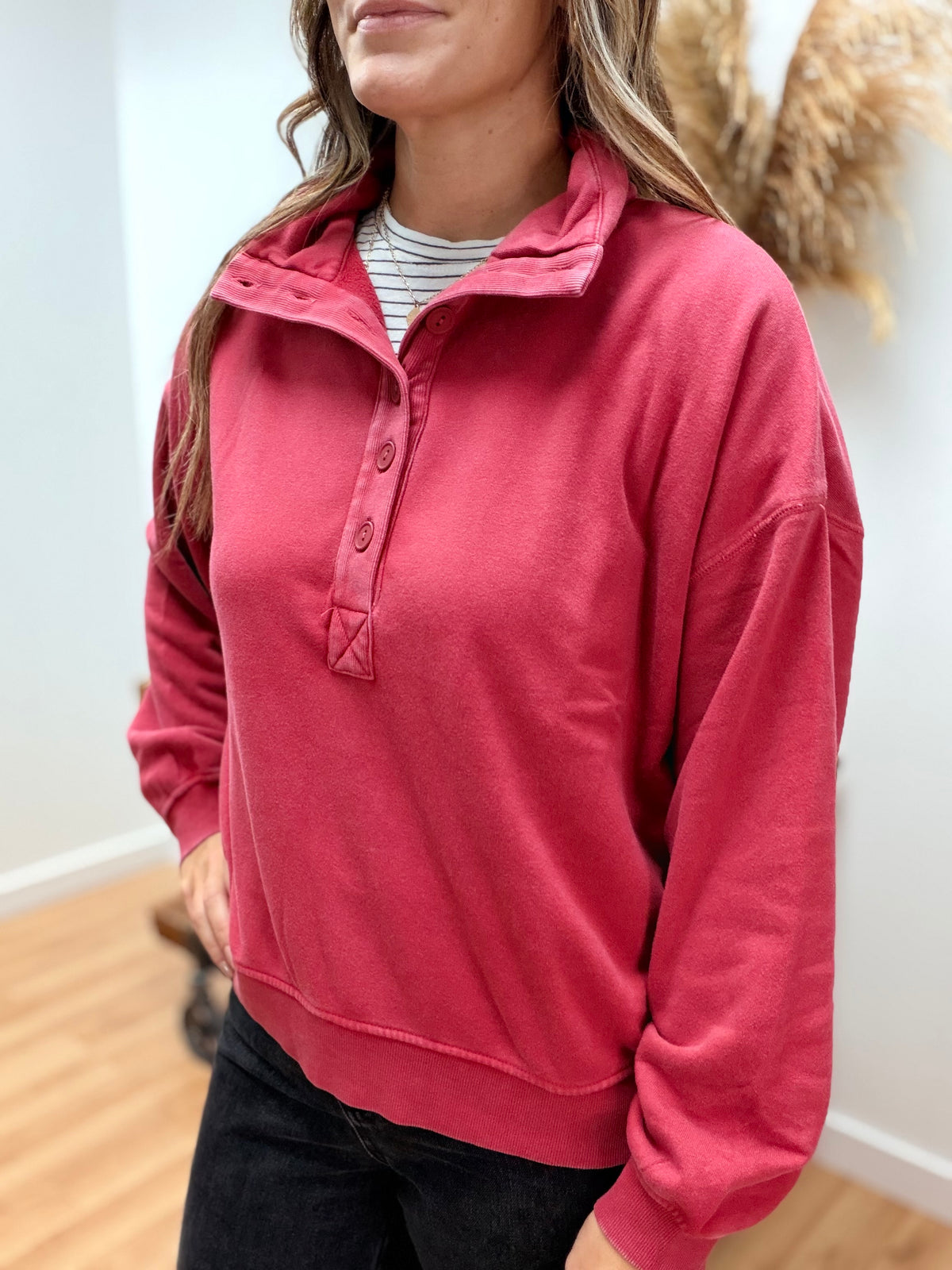 The Loloi Quarter Button Crewneck Sweatshirt