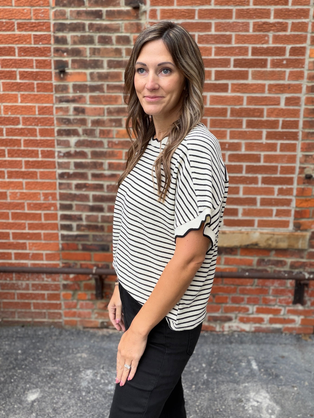 The Paityn Stripe Short Sleeve Knit Top