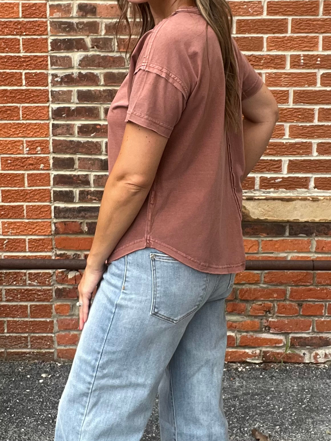 The Stevie Round Neck Short Sleeve Exposed Seam