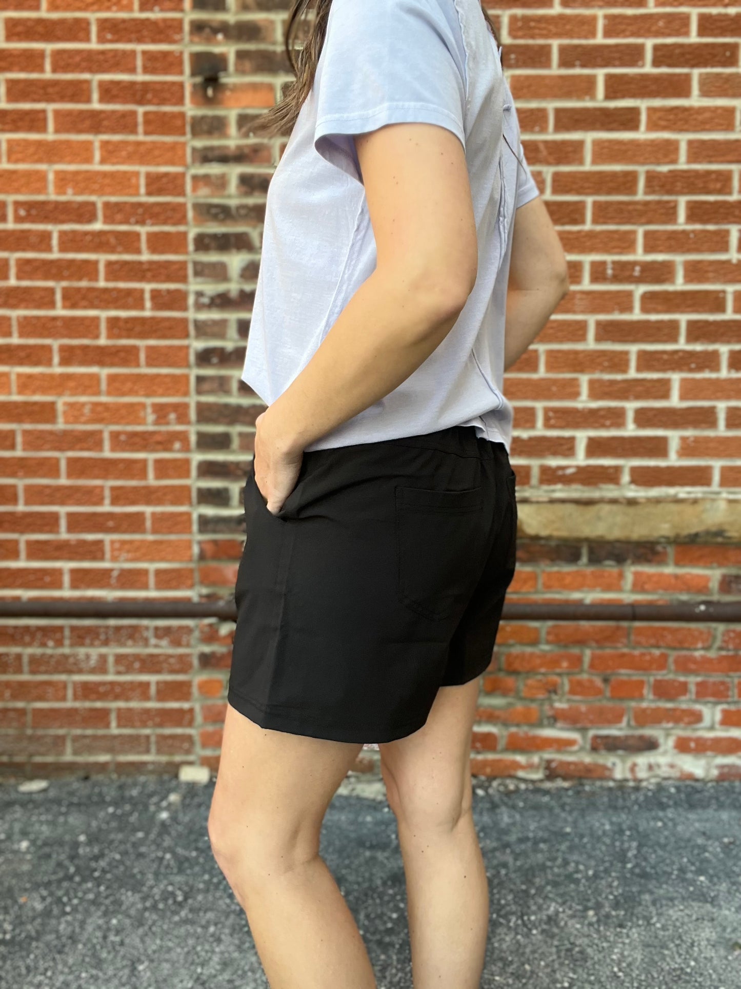 The Elowen Black And Khaki Elastic Waist Shorts