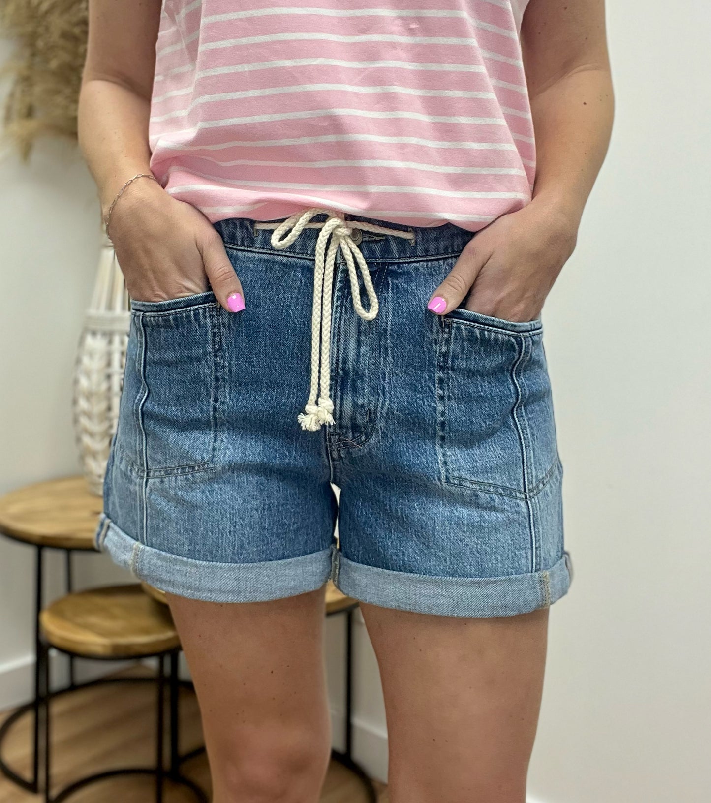 The Riley Drawstring Jean Shorts