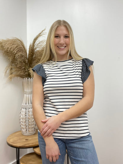 The Vixen Ruffle Sleeve Stripped Top