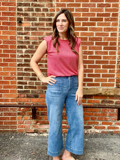 The Sable Stripped Bubble Hem Top