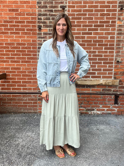 The Lux Tiered Layers Washed Denim Jacket
