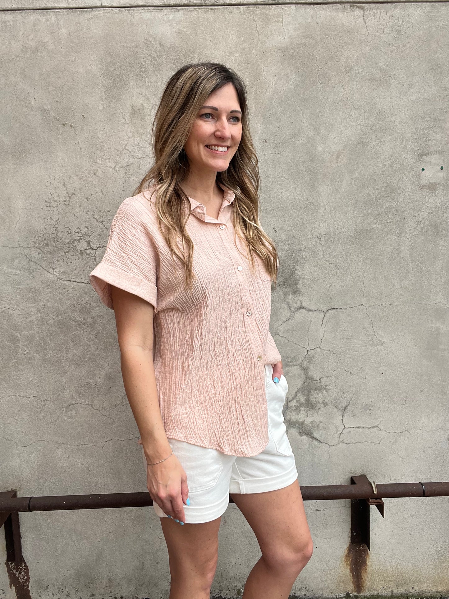 The Blush Blossom Button Down Top
