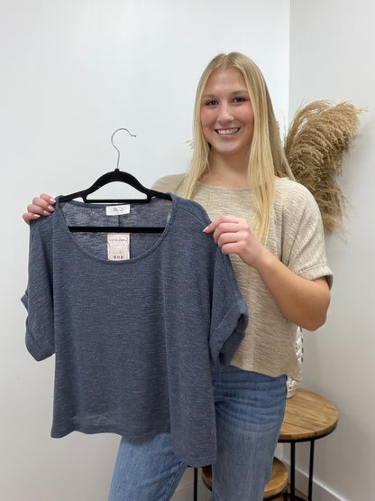 The Vine Round Neck Folded Short Sleeve Top