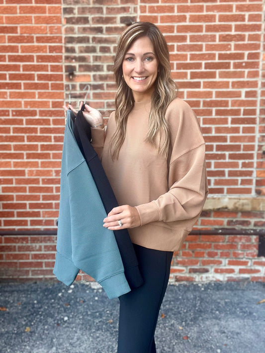 The Remi Ribbed Dolman Pullover Sweatshirt