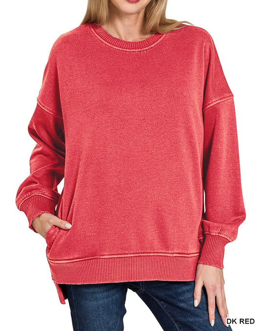 The Elowyn Red Mineral Wash Crewneck