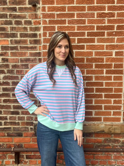 The Nectar Teal Pullover Striped Crewneck