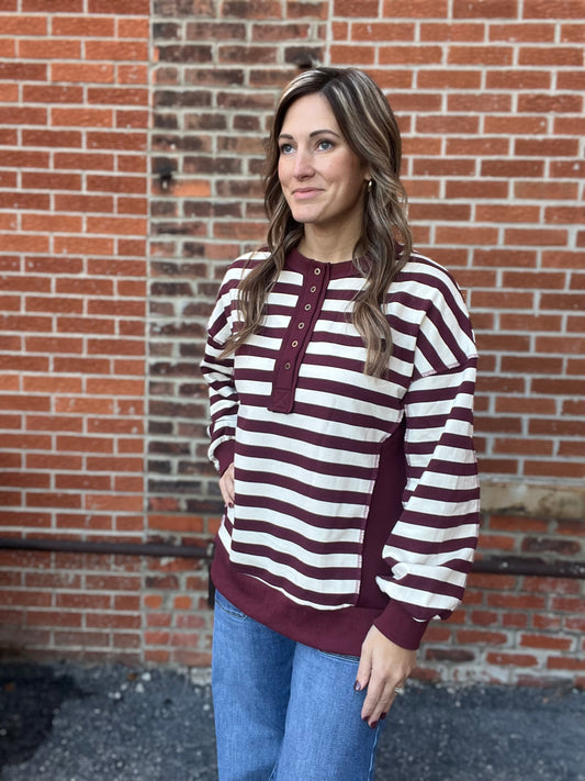 The Margot Long Sleeve Striped Color Block Top