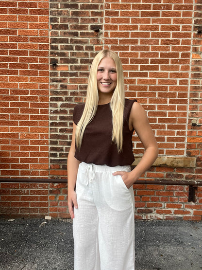 The Calyra Chocolate Bubble Hem Sleeveless Top