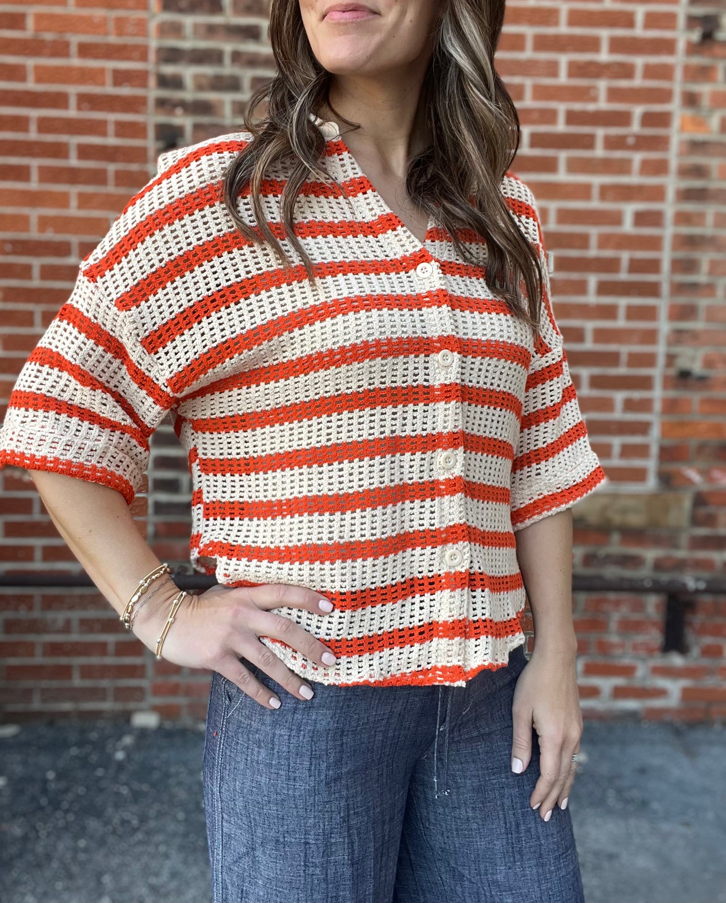 The Aurelia Crochet Knit Striped Shirt