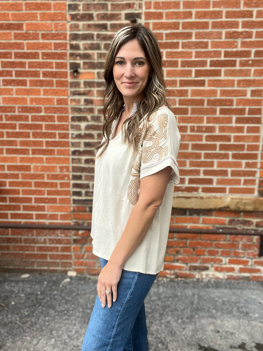 The Addisin Linen Embroidered Short Sleeve Top